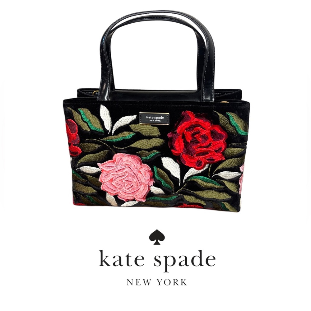 KATE SPADE Sam Icon Rose Garden Embroidery Embellished Velvet Tote - Picture 12 of 12